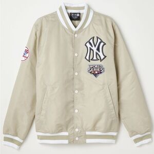 New Era Tan Bomber Jacket with White Accents